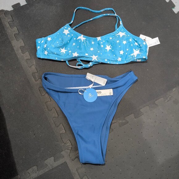 Cupshe 4th of July Starlight Cross Back Bralette Extra Cheeky High Waist Bikini - Picture 10 of 13